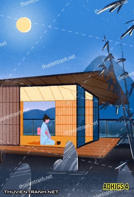 Tranh dán tường Cô gái  Nhật Bản mặc kimono, tranh minh họa cô gái Nhật Bản xưa -ADHJGS-4 - Tranh tường chất lượng cao